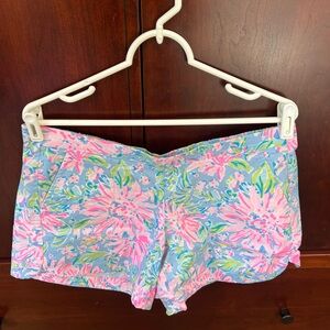 Lilly Pulitzer Floral High Waist Shorts in Pink and Blue